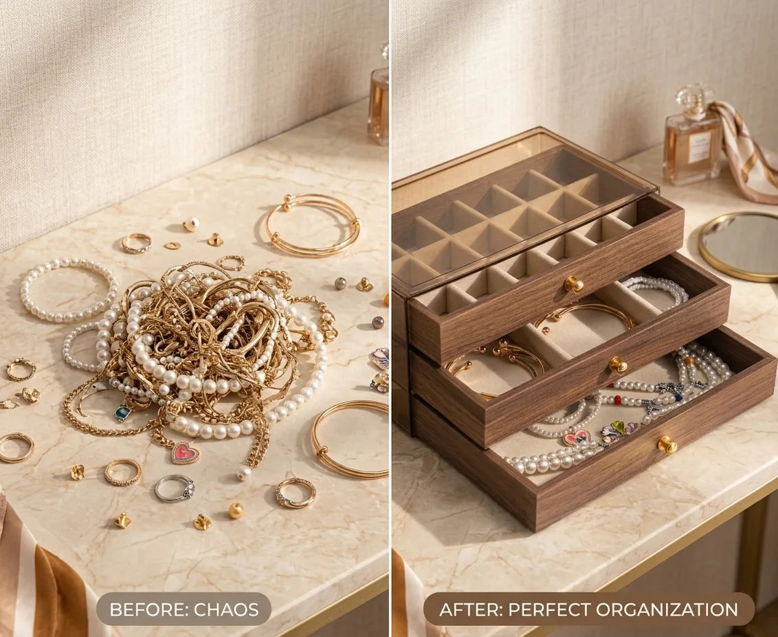3 Layers Luxury Jewellery Box | Tangled Chains. Lost Earrings. Never Again | Womens Gift