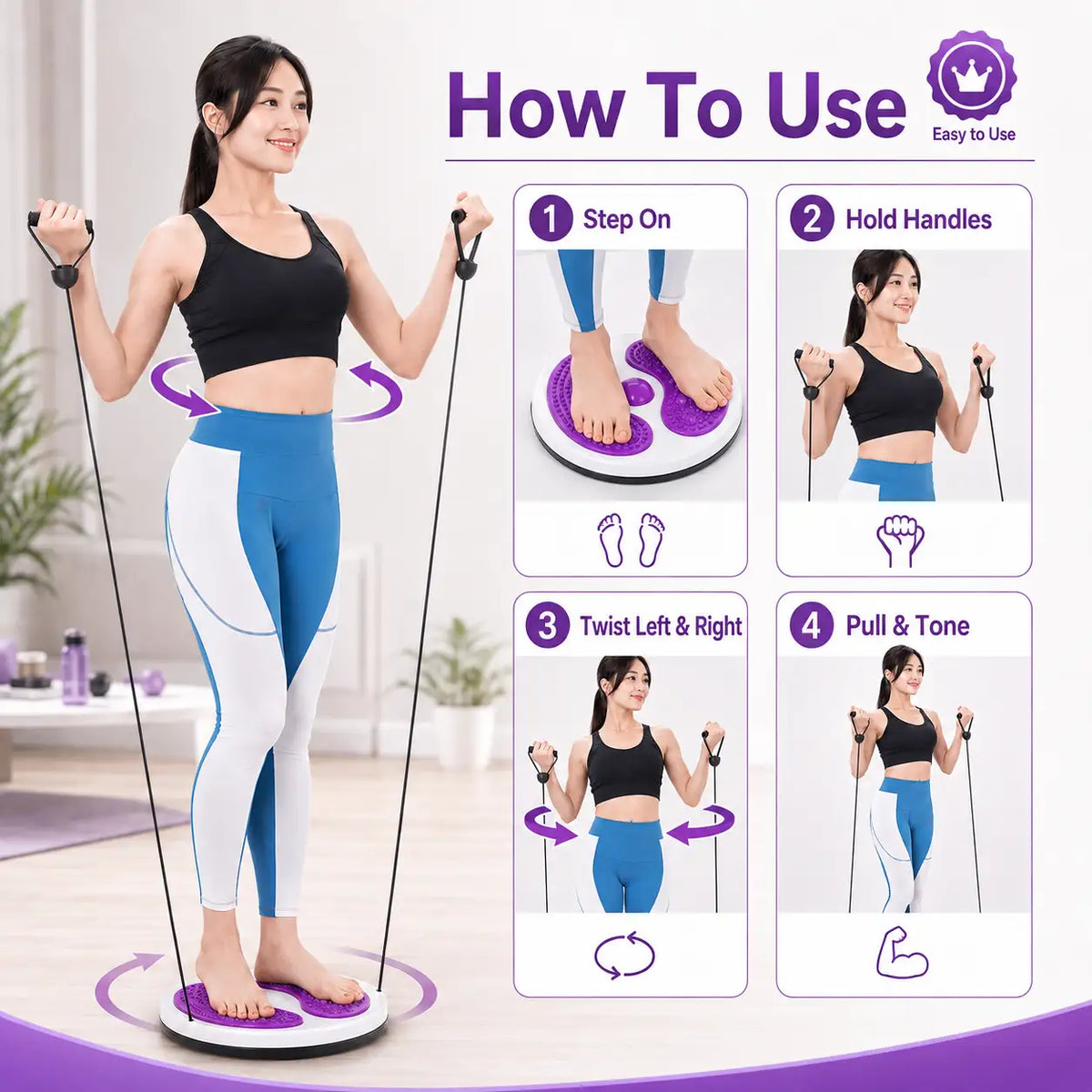 Waist Twisting Turntable with Resistance Handles | Slim Waist & Leg Toning Board
