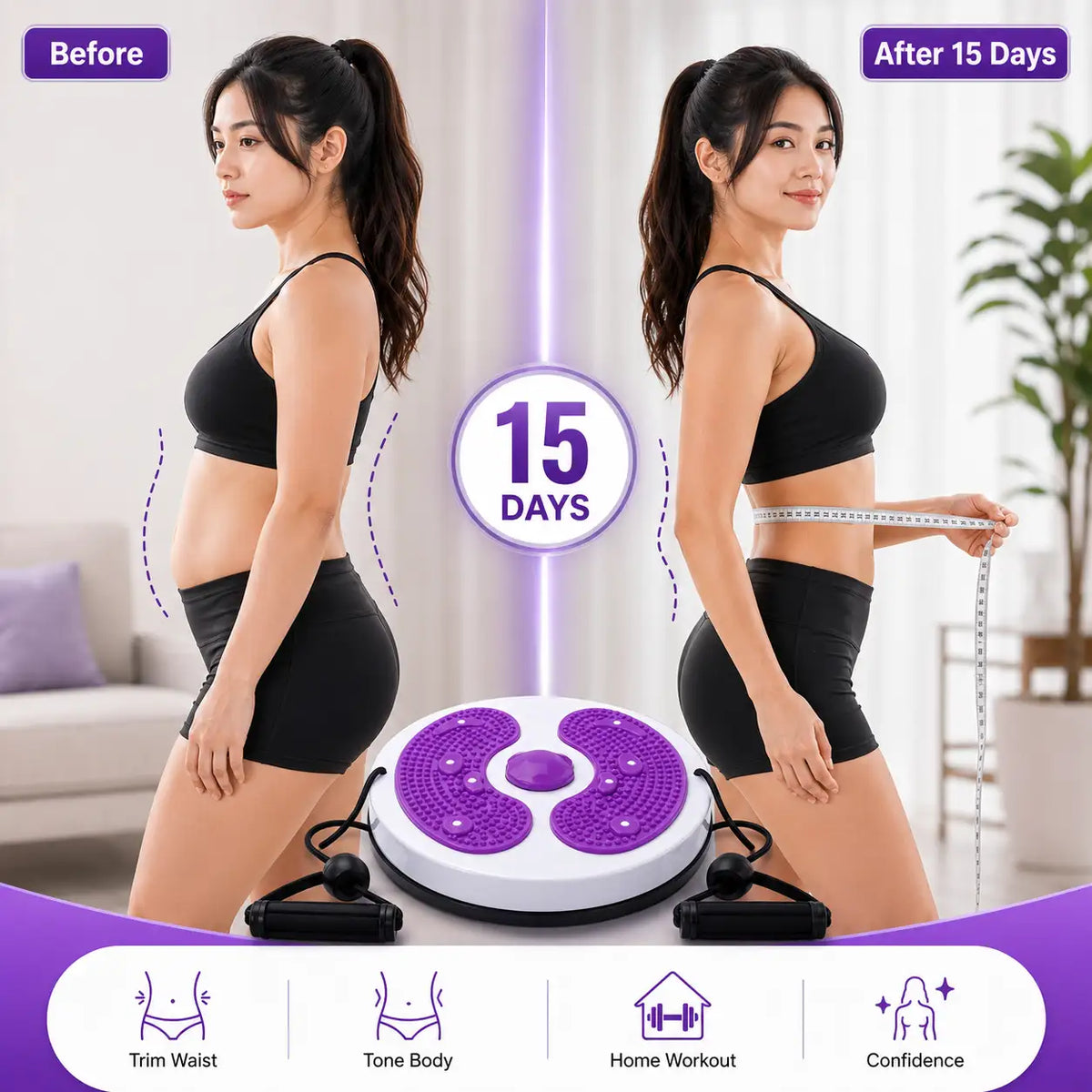 Waist Twisting Turntable with Resistance Handles | Slim Waist & Leg Toning Board
