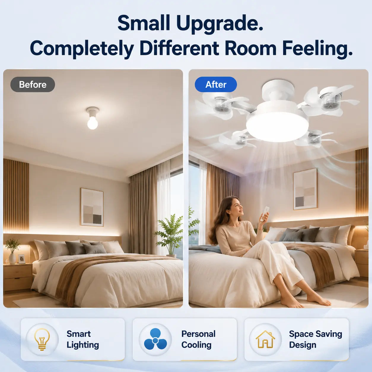 Smart Ceiling Fan Light with Remote, Energy-Saving Cooling & Lighting for Bedroom & Home