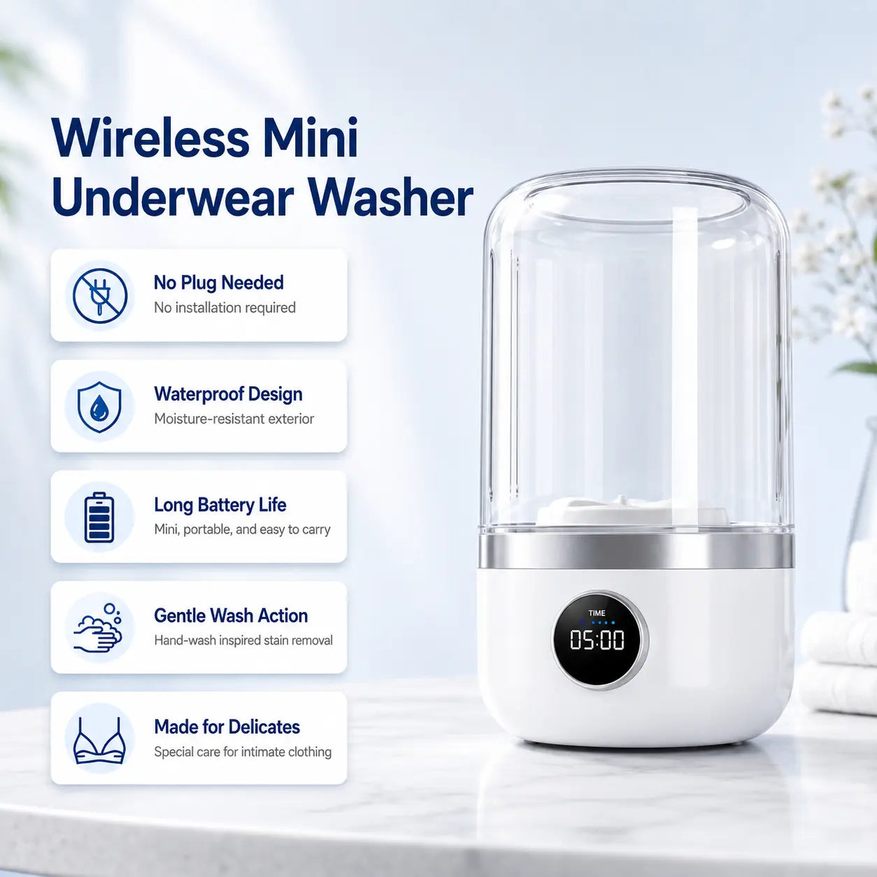 PureWash™ Mini Portable Washing Machine For Underwear and Undergarments
