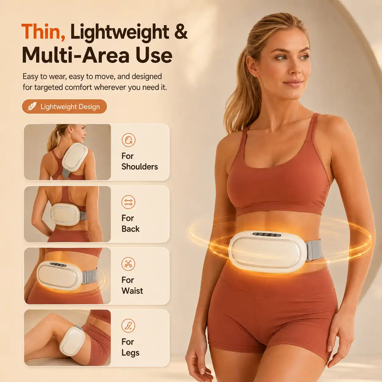 Heat & Massage Belly Device with Belt — 6 Modes, Deep Warmth, USB Rechargeable