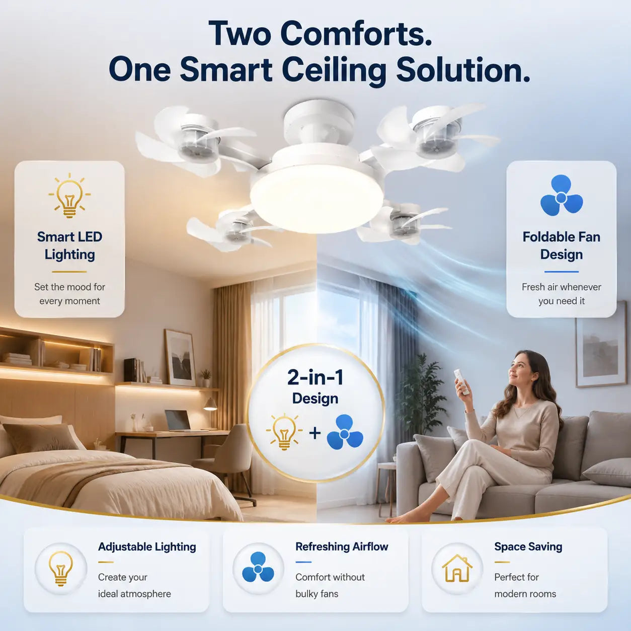 Smart Ceiling Fan Light with Remote, Energy-Saving Cooling & Lighting for Bedroom & Home