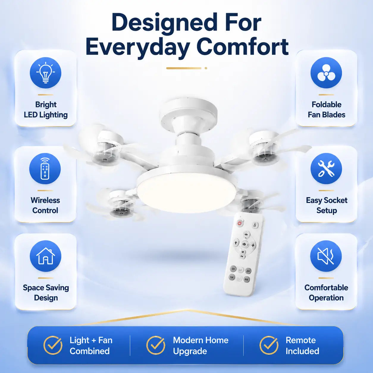 Smart Ceiling Fan Light with Remote, Energy-Saving Cooling & Lighting for Bedroom & Home