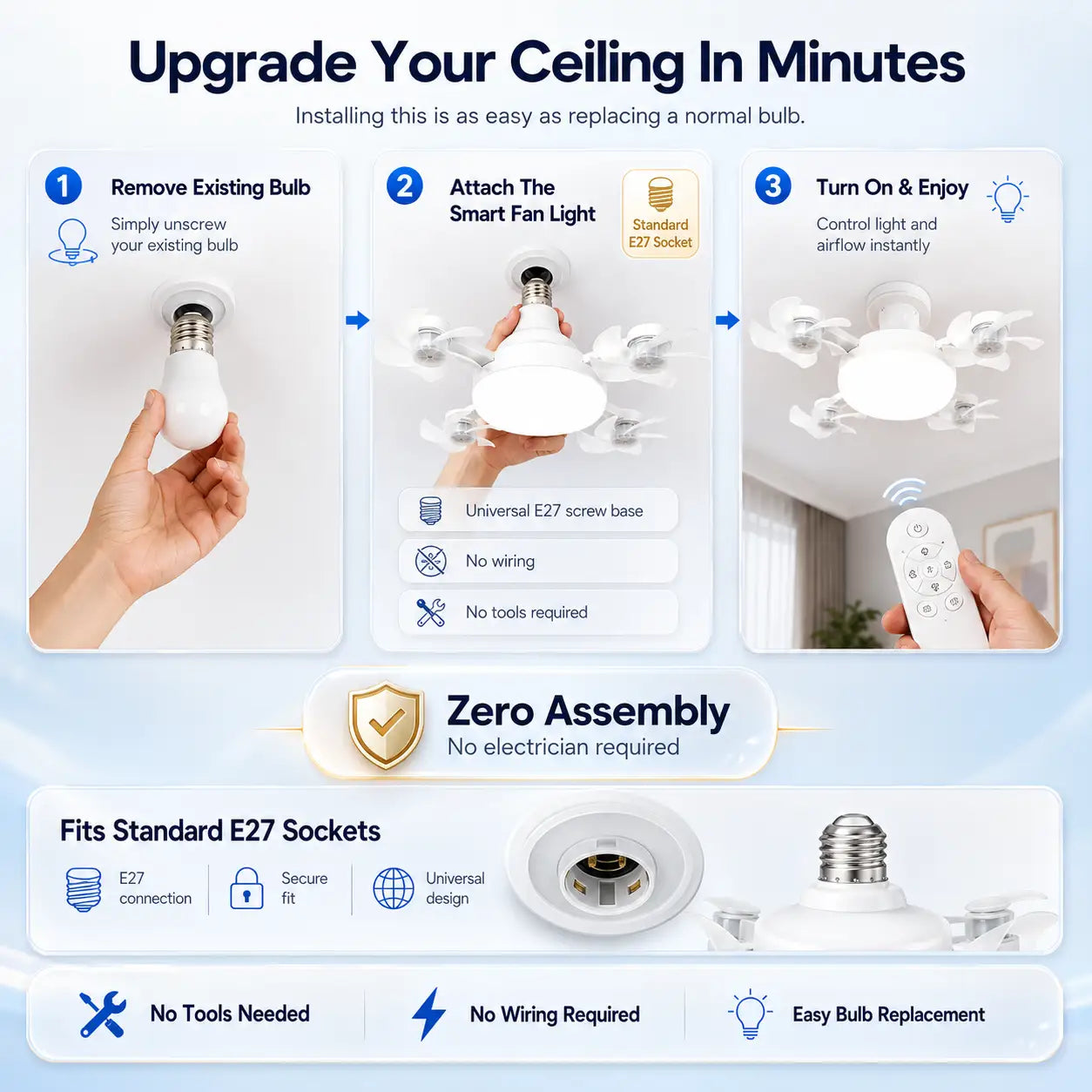 Smart Ceiling Fan Light with Remote, Energy-Saving Cooling & Lighting for Bedroom & Home