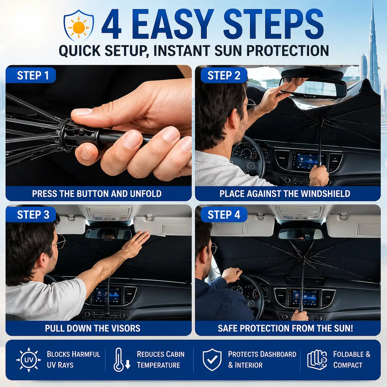 Foldable Car Windshield Sun Shade – Keeps Your Car Cooler