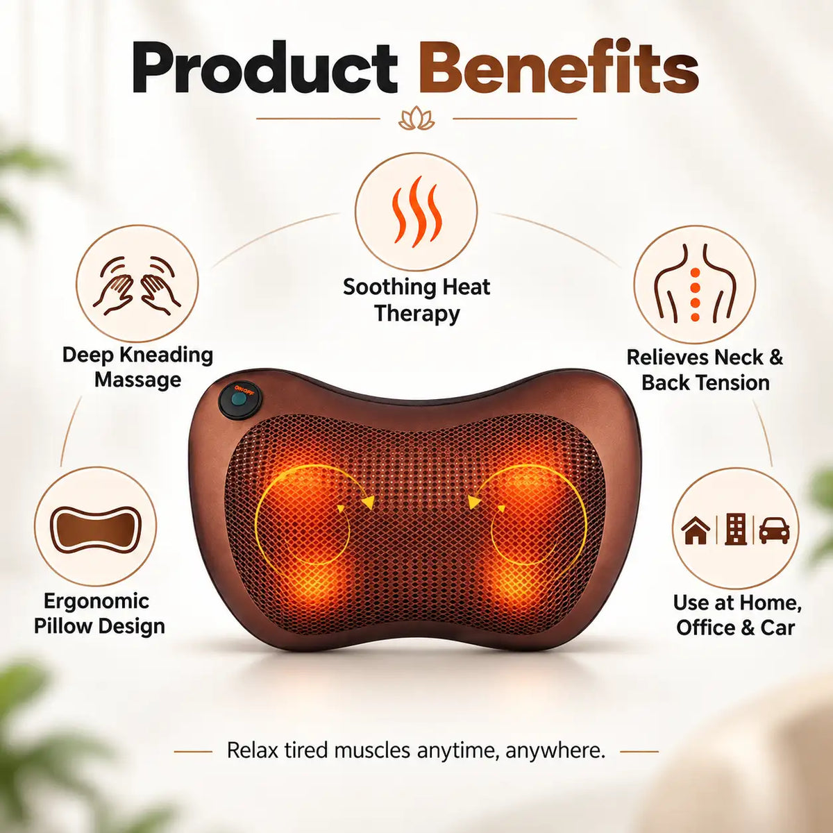 Shiatsu Massage Pillow | Deep Kneading Neck & Back Massager
