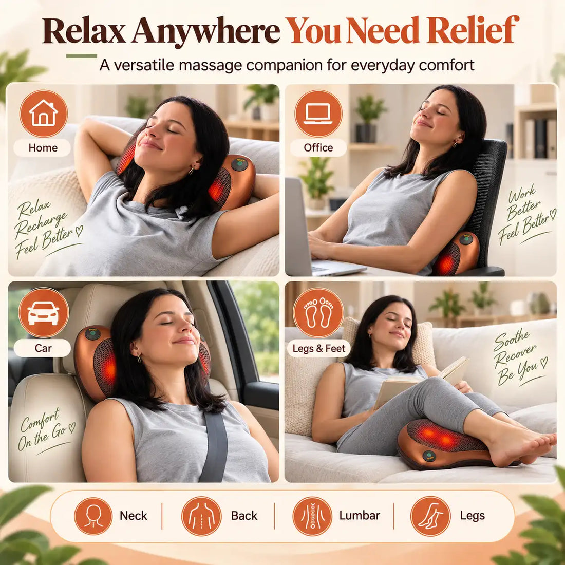 Shiatsu Massage Pillow | Deep Kneading Neck & Back Massager
