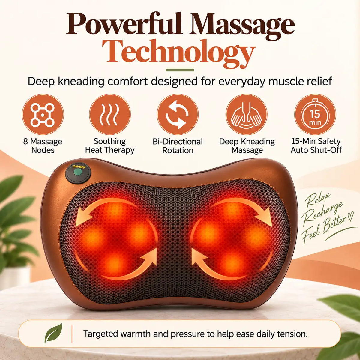 Shiatsu Massage Pillow | Deep Kneading Neck & Back Massager