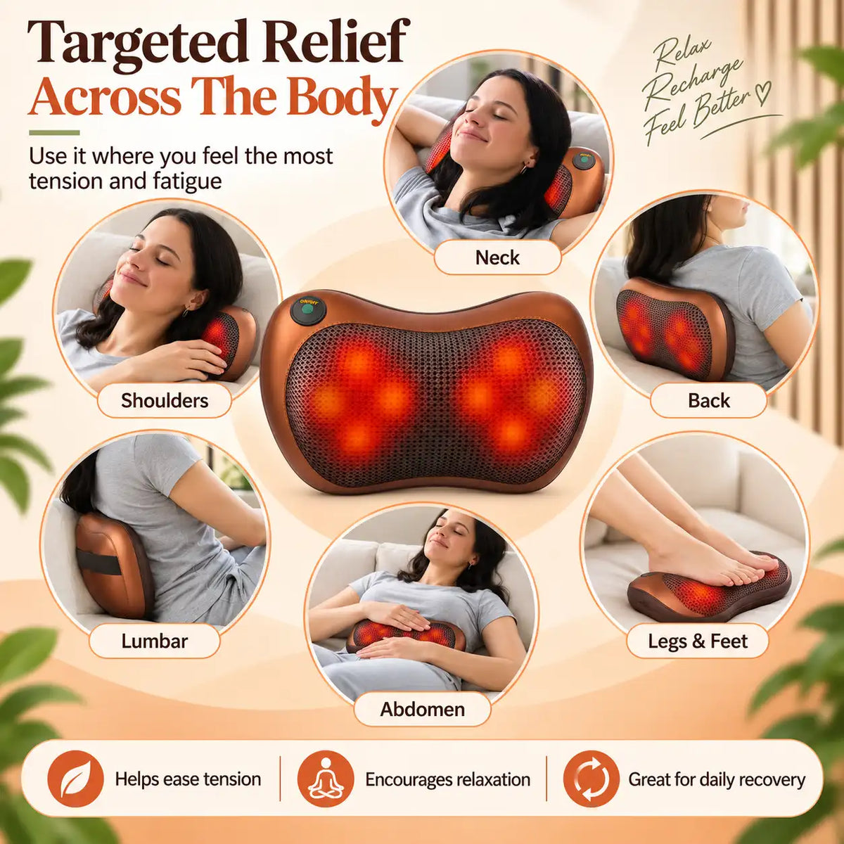 Shiatsu Massage Pillow | Deep Kneading Neck & Back Massager