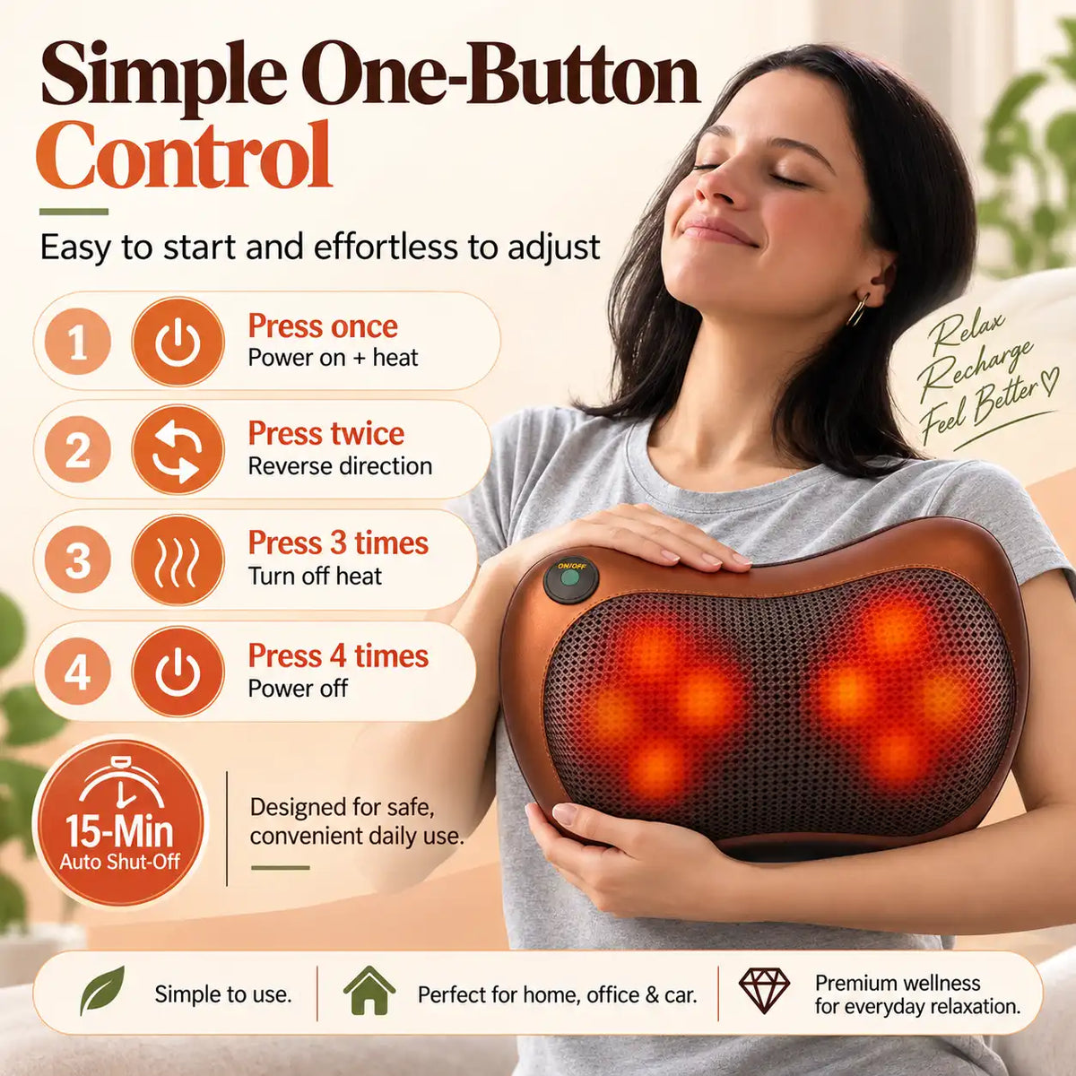 Shiatsu Massage Pillow | Deep Kneading Neck & Back Massager